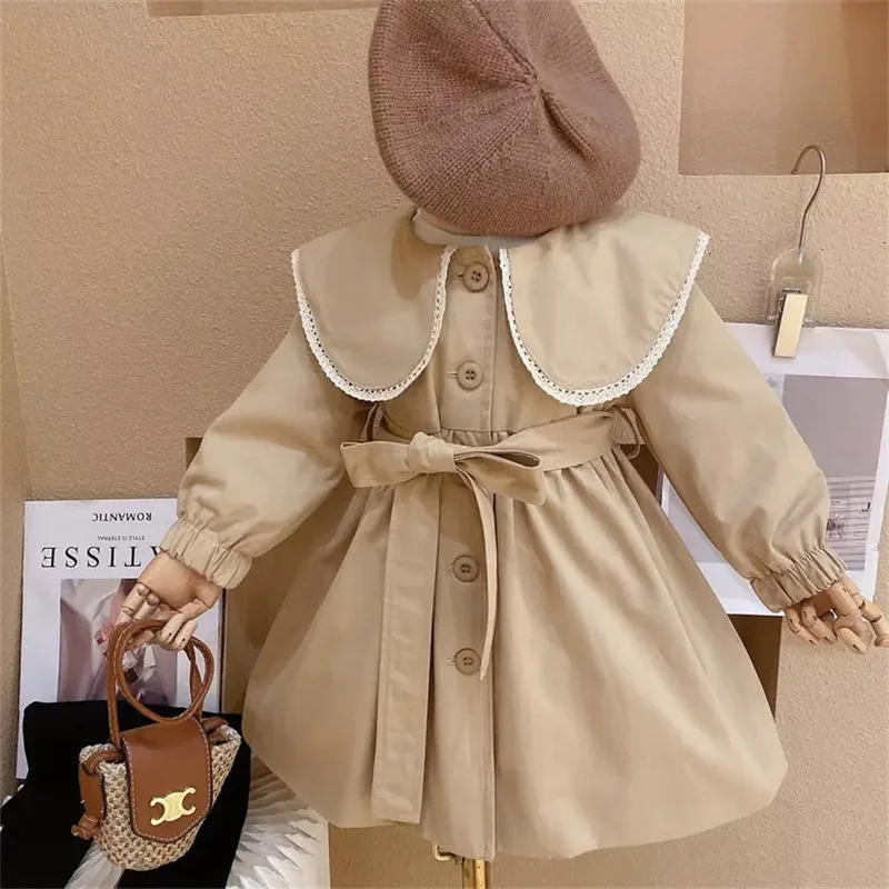 Палта за момичета, модни ветровка с кукла яка, Пролет и есен 2023, Нова корейска версия, Детска Туника, яке, есен облекло за момичета Изображение 1