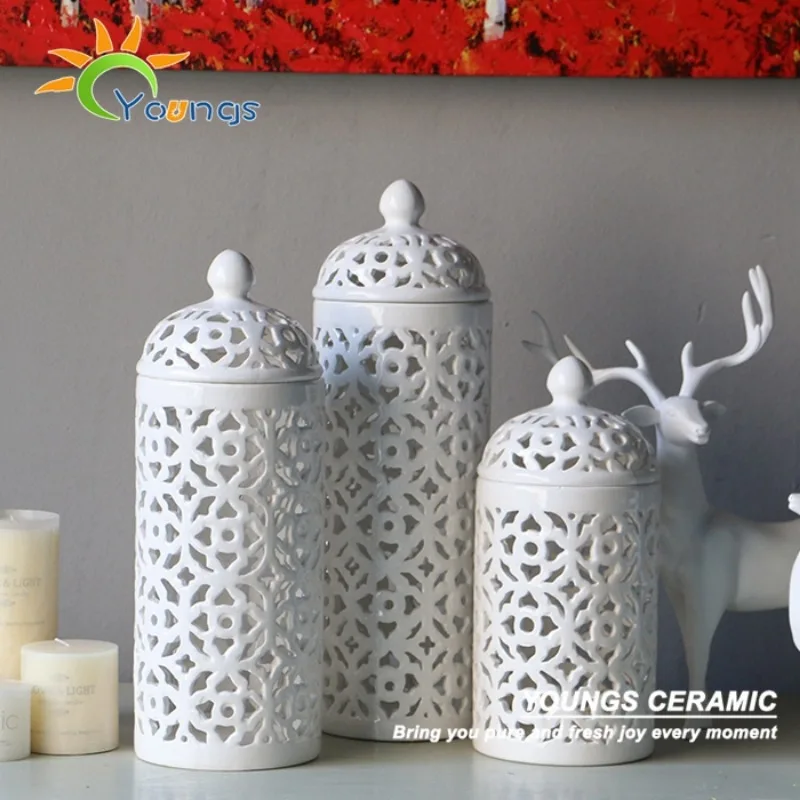 Порцеланова Керамична декоративна банка с деколте Бял цвят, Организация, съхранение на кухнята Изображение 1