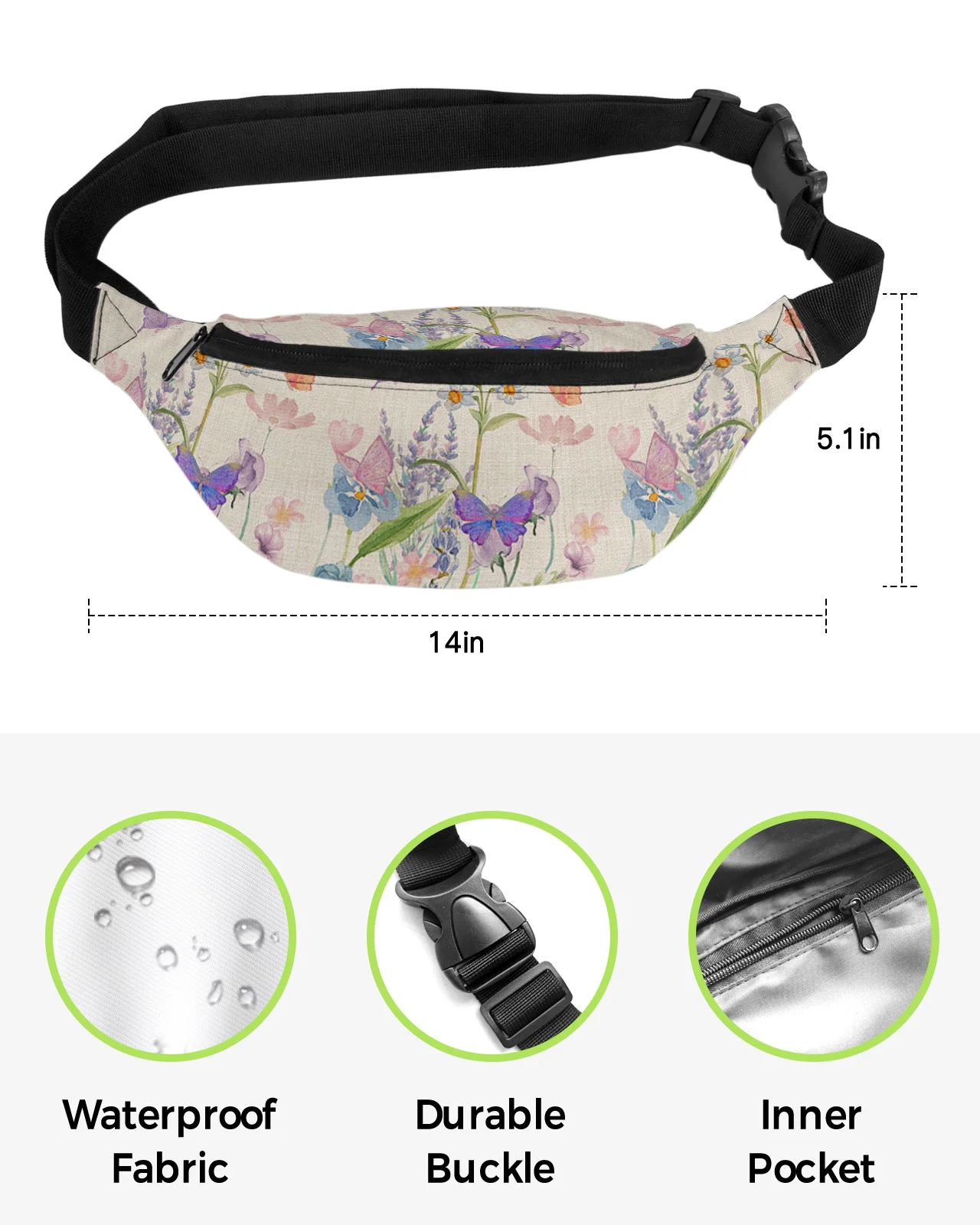 Пролетни скута чанта с пеперуда и цвете за жени, Мъжки пътни чанти през рамо, Водоустойчив Поясная чанта Изображение 1