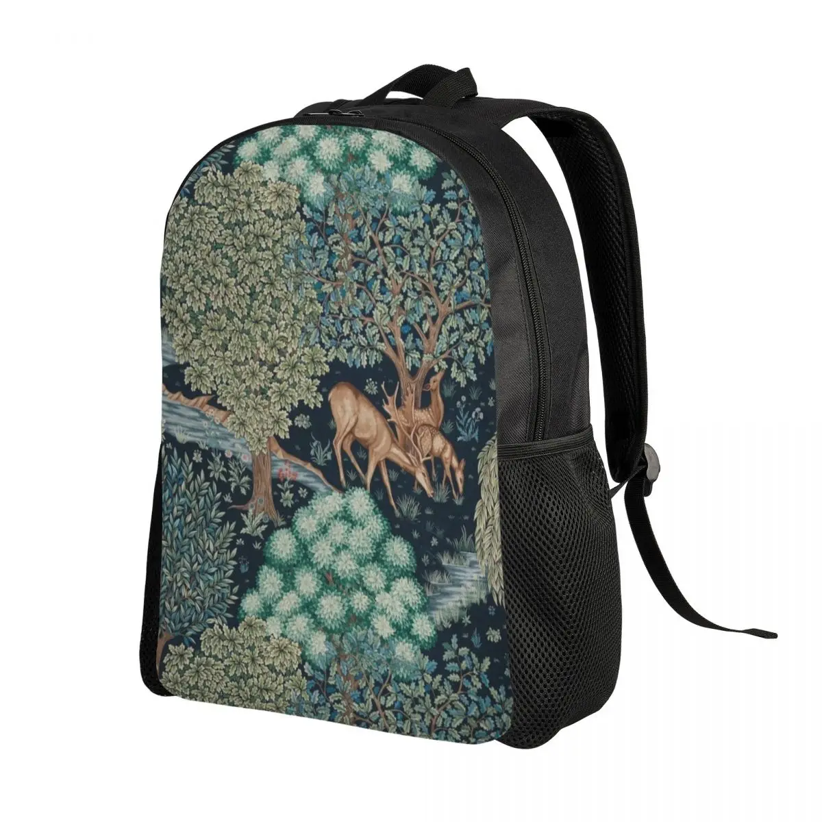 Раница за лаптоп с елени Уилям Морис, дамски мъжки ежедневни чанта за книги, училищна чанта за студенти, текстилна чанта с изображение Изображение 1