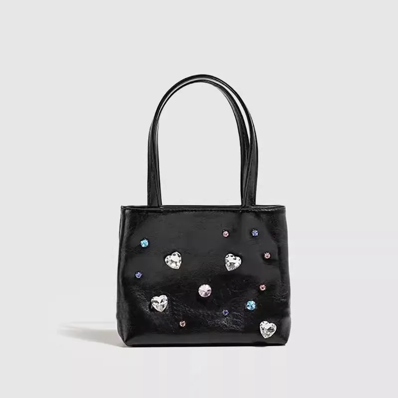 Сребристо-черна Дамска чанта-тоут 2023 Y2K Cool Girl, Нова модерна чанта от изкуствена кожа с диаманти, чанта през рамо с една каишка, чанта през рамо Изображение 1