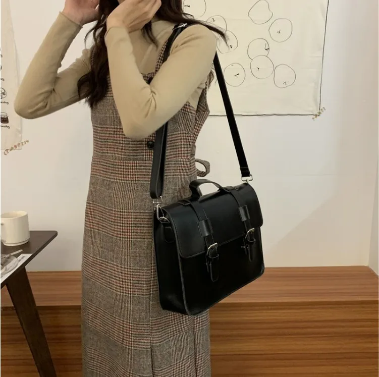 Студентски училищна чанта в корейски стил, дамски чанти-незабавни посланици от изкуствена кожа, реколта многофункционална дамска чанта за през рамо дамски чанти-тоутеры Изображение 1
