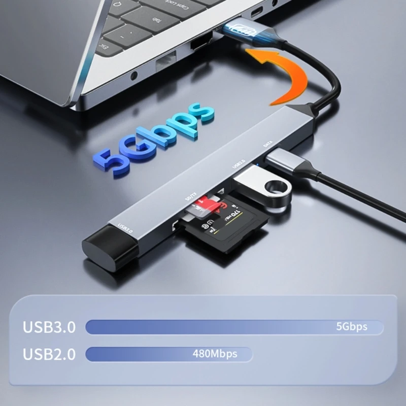 Универсален USB hub OFBK с поддръжка на пренос на данни Type C, USB 2.0 и четец на media reader Е идеален за работа, обучение и отдих Изображение 1