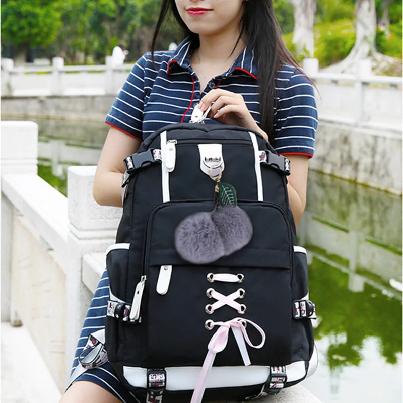 Училищен раница Fengdong в корейски стил за момичета, черно, бяло, раница за момичета, училищен раница, скъпа чанта за книги Изображение 1