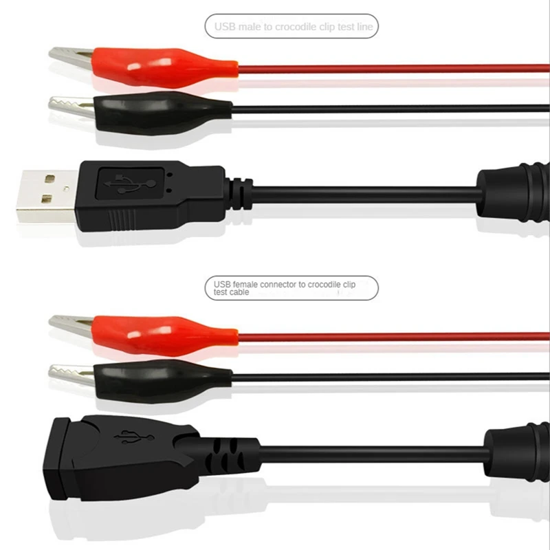2 елемента скоби USB кабел Алигатор Крокодил тел Мъжки/Женски за USB детектор тестер за постоянен ток измерване на напрежение мощност амперметра електромера Изображение 2