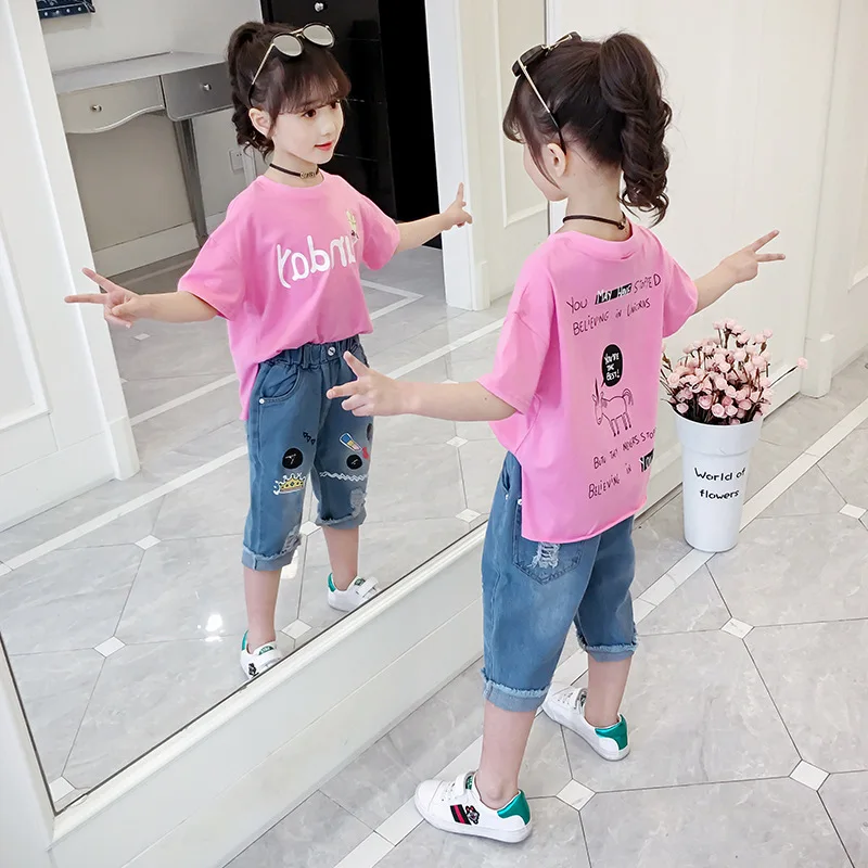 2023, Корея, Летни детски блузи с къс ръкав, памук топ с принтом за начално училище, Детски дрехи с кръгло деколте и къси ръкави, Тениска, hoody Изображение 2