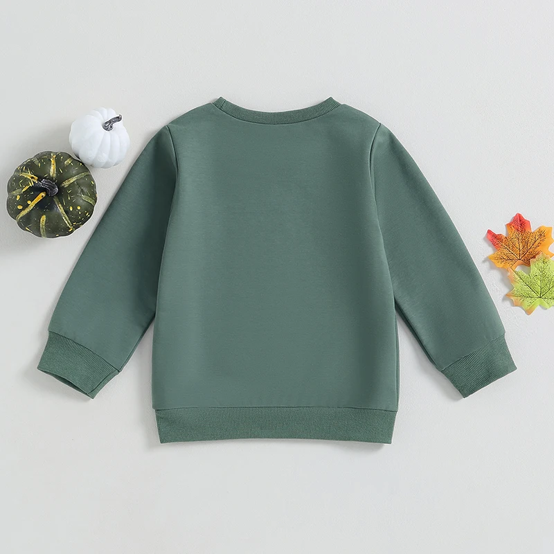 Citgeett, Есенни блузи за малко момче на Хелоуин, Пуловер с дълги ръкави и писмото принтом, върхове с кръгло деколте, Зелени есенни ризи Изображение 2