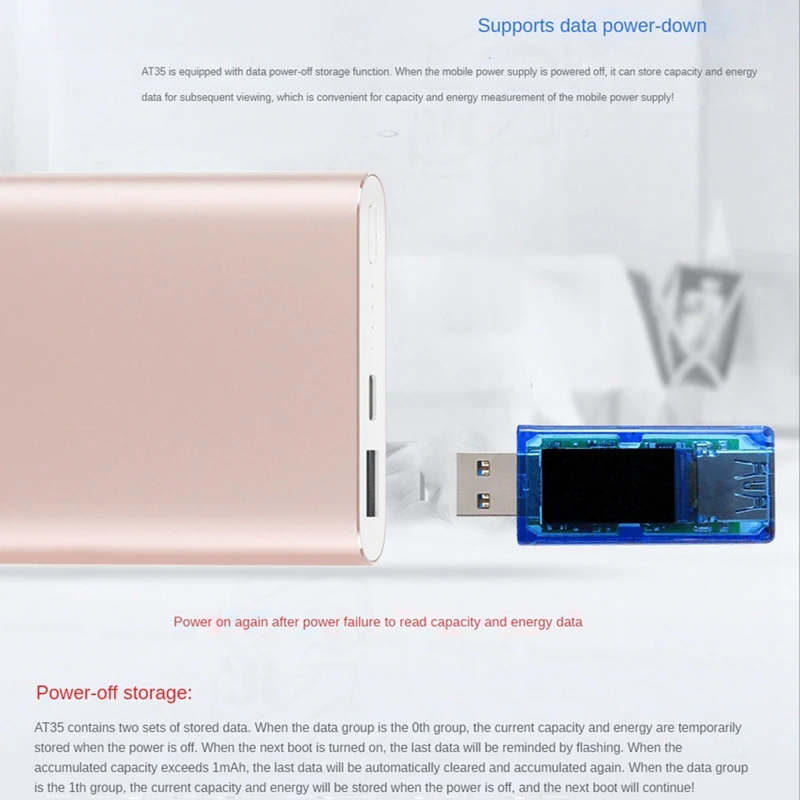 RIDEN AT35 USB3.0 Цветен LCD амперметър, измерване на напрежение, ток, Мултицет, Заряд на батерията, захранващ Блок, USB-тестер, синьо Изображение 2