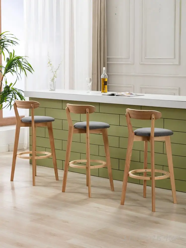 Бар стол, стол от масивно дърво, модерен минималистичен бар стол, лесен бар стол с луксозен стол, бар маса и стол Nordic home Изображение 2