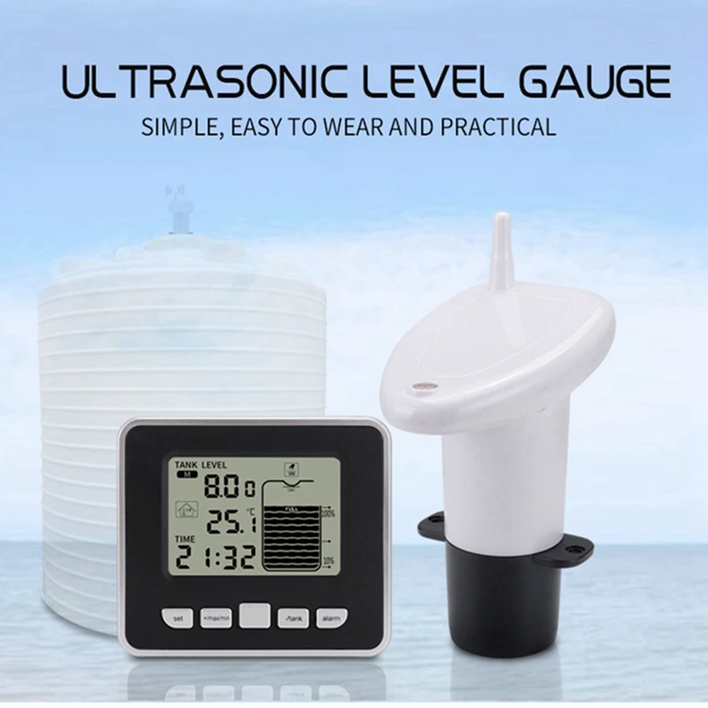 Безжична ултразвукова резервоар за вода, измерване на ниво на течности, Посочване време нивото на водата Индикатор за ниско ниво на зареждане на батерията С датчик за температура Изображение 2