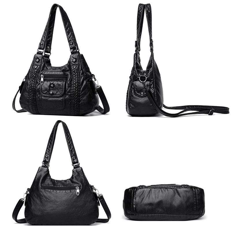 Висококачествени Дамски чанти от мека изкуствена кожа, обикновен, с многослойными джобове, дамски чанти през рамо, чанта през рамо с голям капацитет Изображение 2