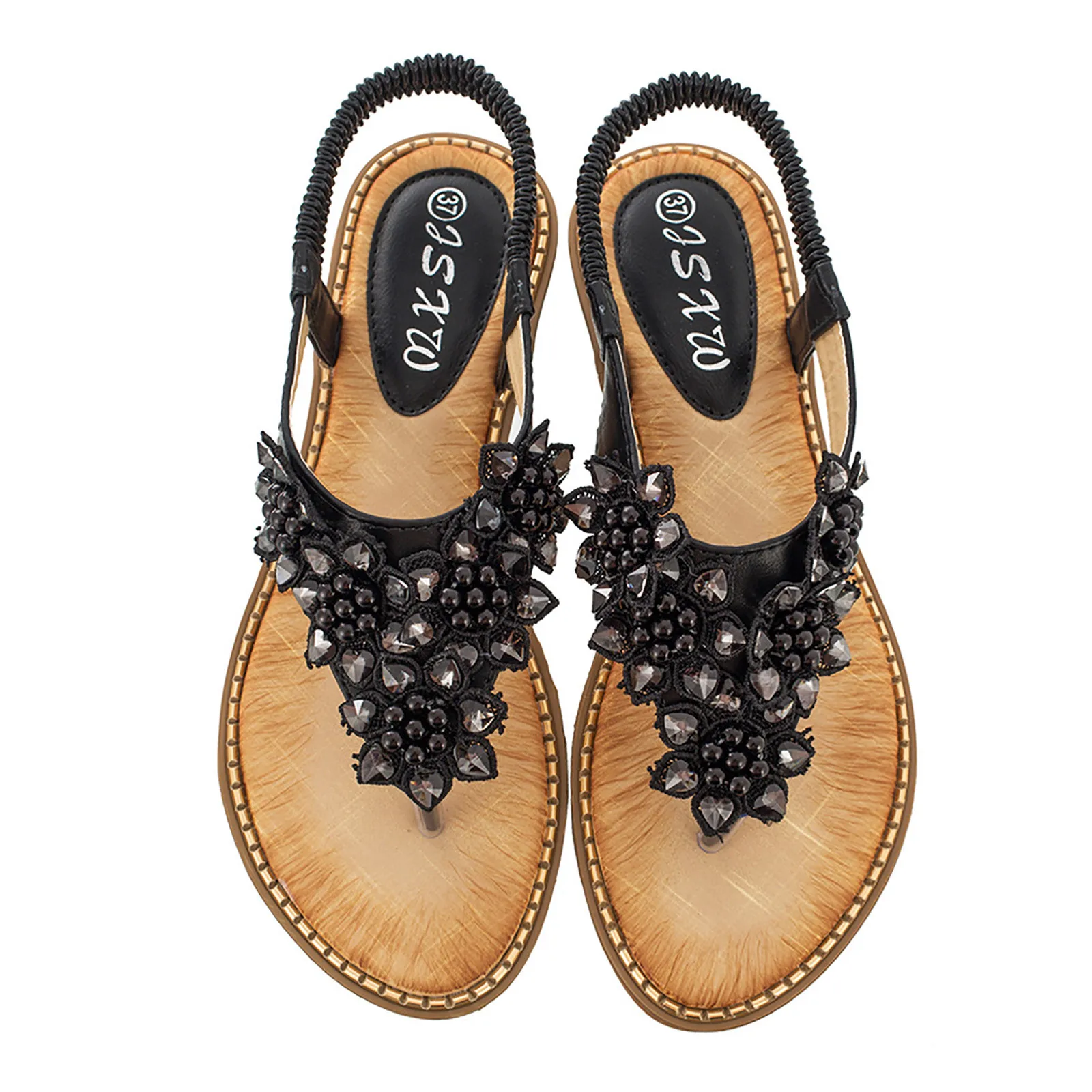 Дамски пролетно-летни сандали с мъниста, модни сандали на равна подметка впечатлява със своя бохемски стил Изображение 2
