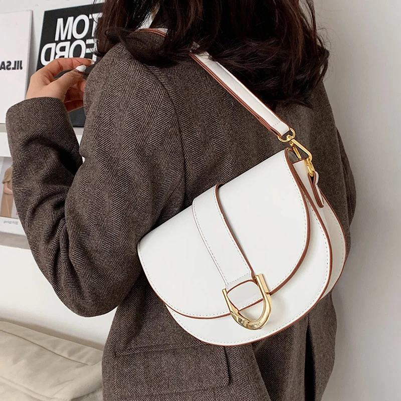 Дамски чанти Formeki 2022, Дизайнерски луксозни дамски чанти, Однотонная Ретро-седельная чанта, Градинска чанта през рамо за жени Изображение 2