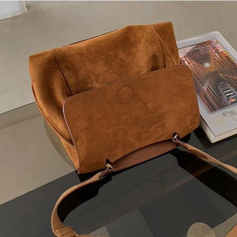 Есенно-зимни руното чанта през рамо, женствена чанта през рамо от матова кожа, ретро чанта през рамо, Голяма чанта голям-месинджър Изображение 2