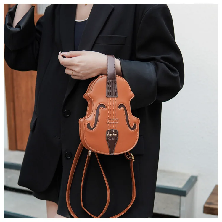 Забавен креативен дизайн, женствена чанта през рамо, Оригинална раница за Цигулка, изкуствена кожа, Реколта Дамски малка чанта през рамо, сладък подарък на едно момиче Изображение 2