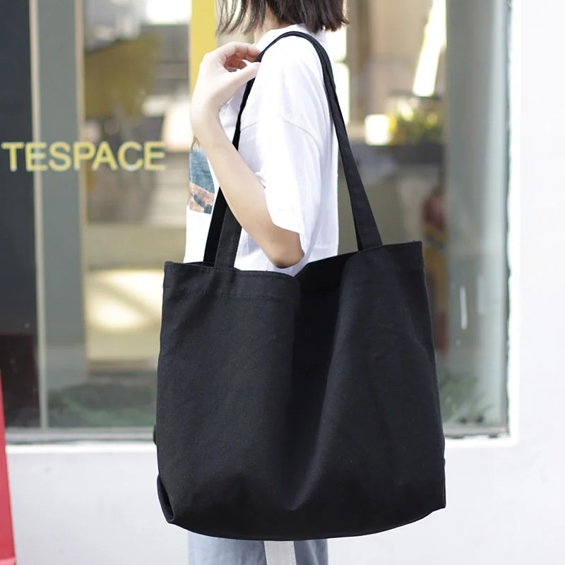 Корейската версия на прост холщовой чанти с голям капацитет, по-лека однотонная женствена чанта на едно рамо, ежедневна чанта за пазаруване в ретро стил Изображение 2