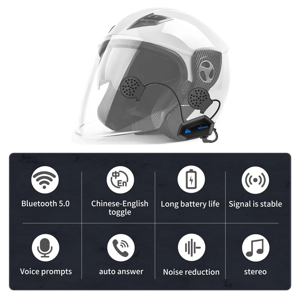 Мотоциклет шлем Bluetooth Слушалки 5.0 Домофон Безжични слушалки Стерео Водоустойчива с шумопотискане Слушалки, M01 Изображение 2