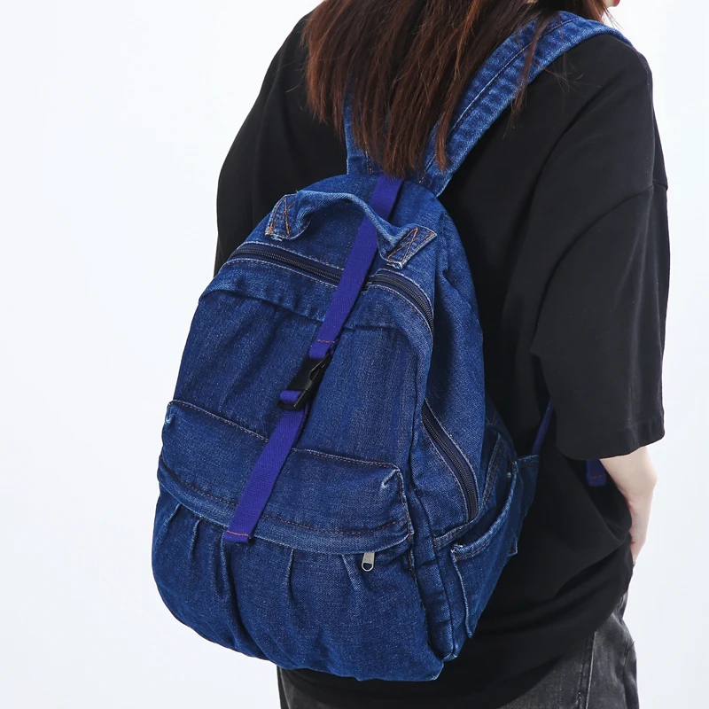Нов случайни Деним синьо женски раница, Ретро ученическа раница с Голям капацитет, женски училищни чанти за колеж, чанта за книги за момчета и момичета Изображение 2