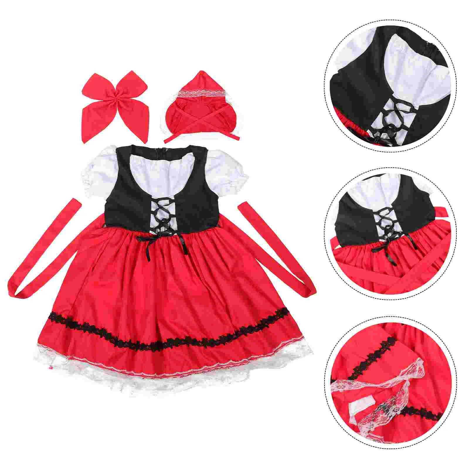Облекло, костюми с малко Червено с качулка, комплект от рокли за момичета, наметало от плат с качулка За дете Изображение 2