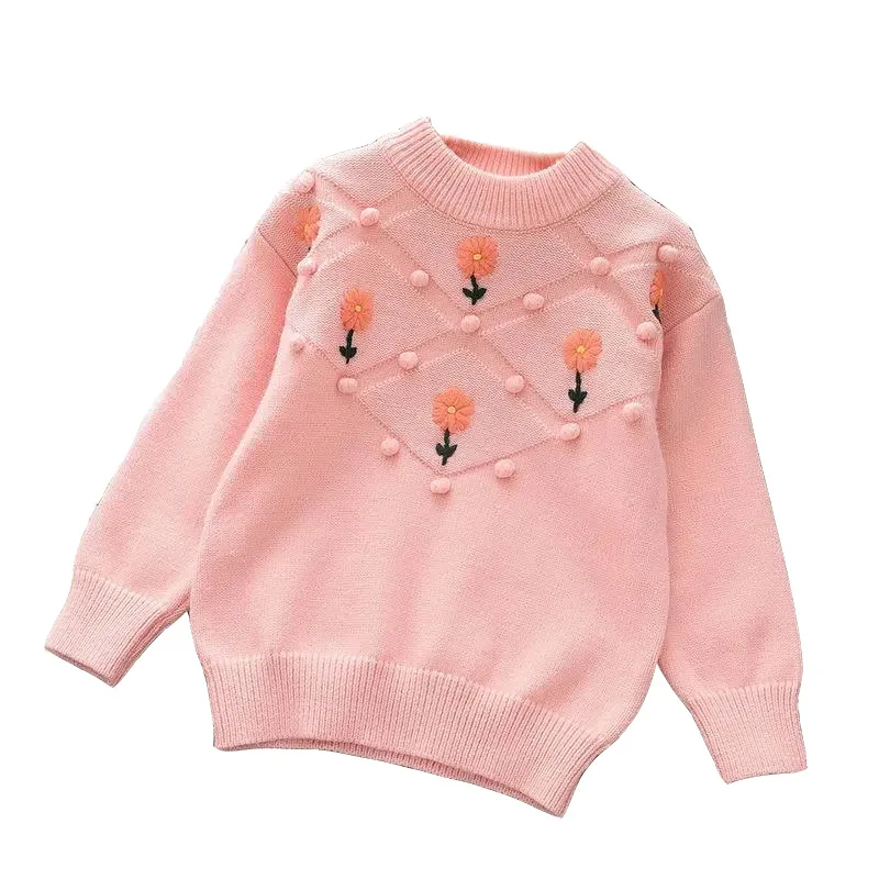 пуловер с цветна бродерия за момичета, който може да се носи отвън на вътре, поставете момиче в пуловер с кръгло деколте, връхни дрехи, без подплата Изображение 2