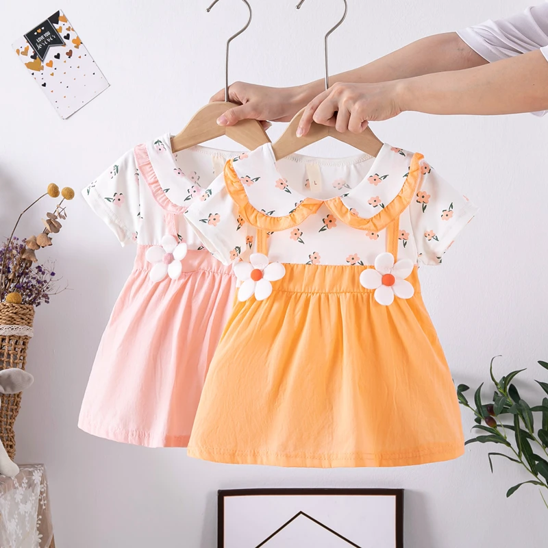 Рокля За малки момичета с къс ръкав и цветен модел, лятна рокля за новородени бебета от 0 до 3 години, облекло за момичета на рожден Ден Изображение 2
