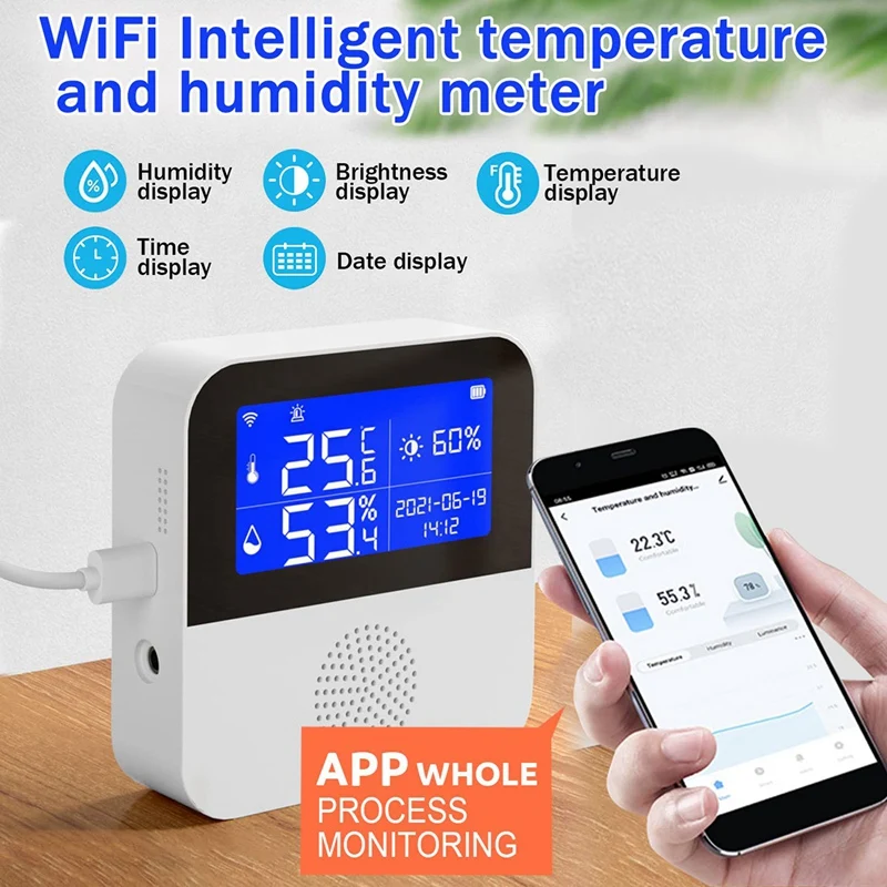 Умен термометър-влагомер, Wifi-следи температурата и влажността с 2,9-инчов LCD дисплей, влага в помещението Изображение 2