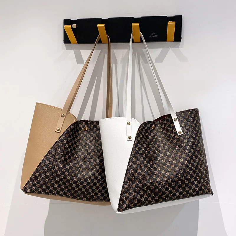 Чанта през рамо с голям капацитет, Дамски цветна чанта в стил мозайка, Висококачествена чанта от изкуствена кожа, Дамски чанти Wild, портмонета и чанти Изображение 2