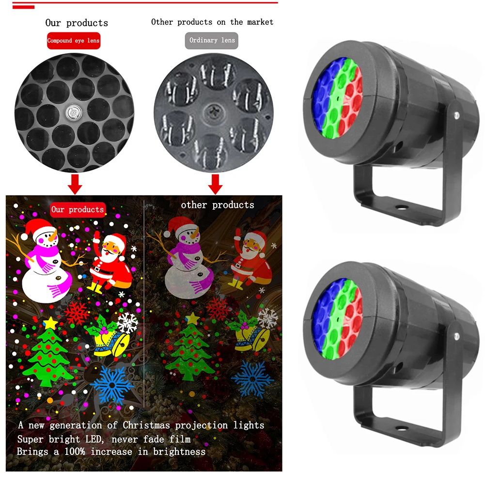 16 Модели Led Коледни проекторных лампи с възможност за завъртане на 360 ° за вътрешно и външно проектор, лампа за празнични партита, Коледни украса Изображение 3