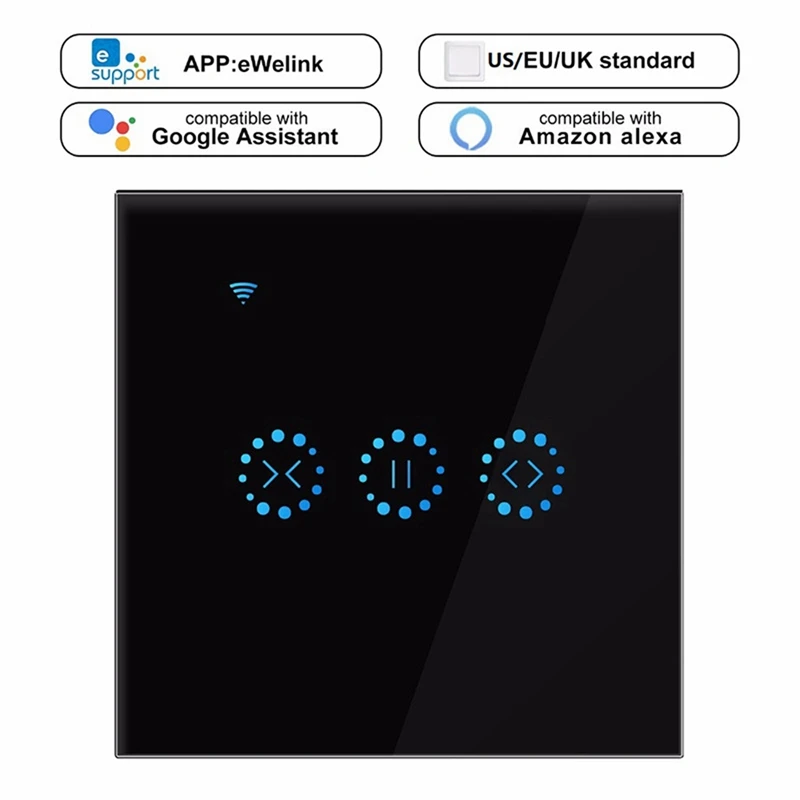 3X Приложение Wifi Притискателния преминете Преобръщане на завеси, Щори, Преминете на завесата Алекса -Черен Изображение 3
