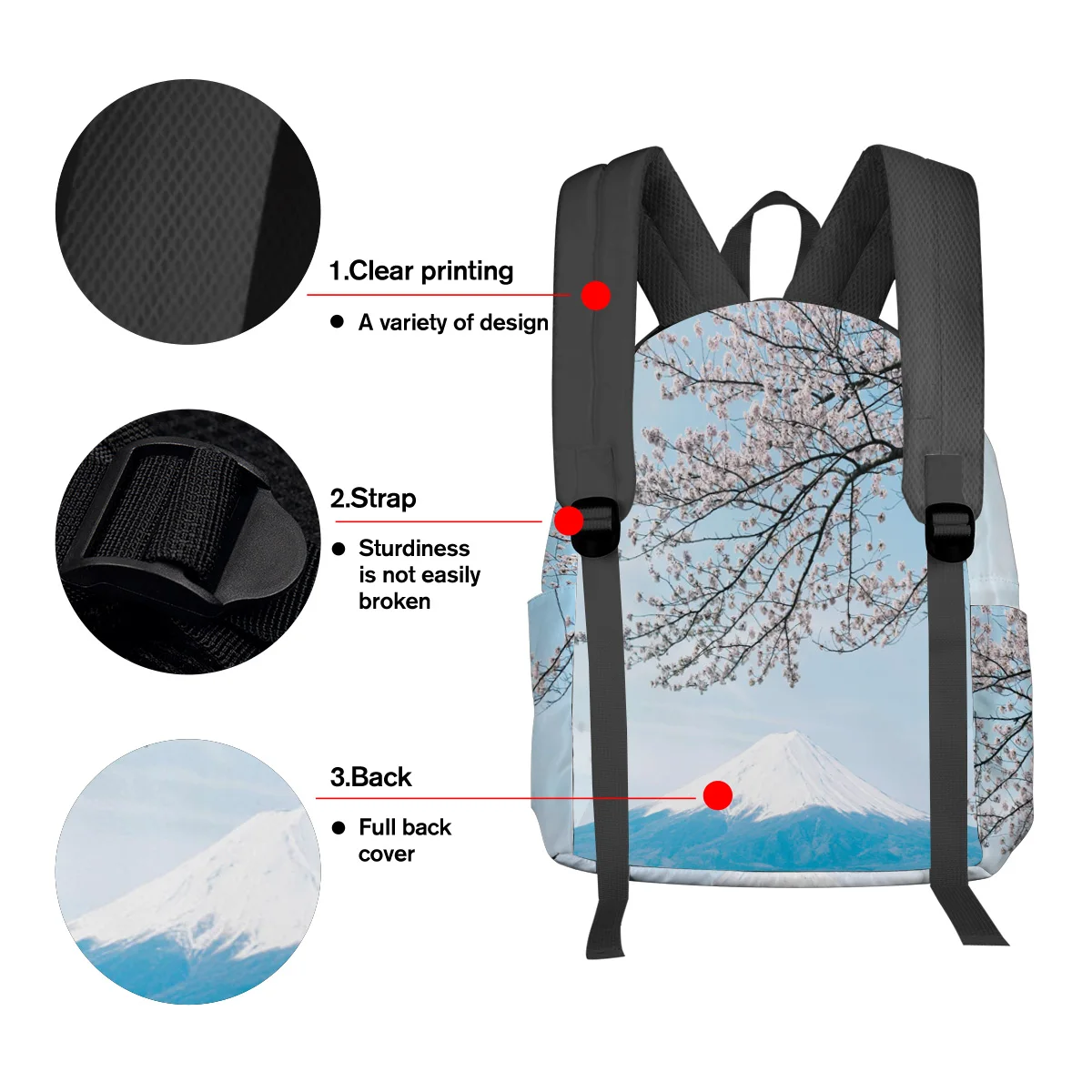 Cherry Blossom Mount Fuji Sky Студентски ученически чанти За Лаптоп, Изработен По Поръчка Раница За Мъже, Жени, Женски Пътен Раница, Mochila Изображение 3