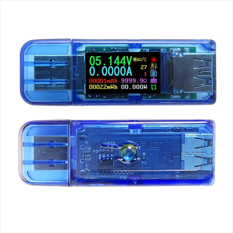 RIDEN AT35 USB3.0 Цветен LCD амперметър, измерване на напрежение, ток, Мултицет, Заряд на батерията, захранващ Блок, USB-тестер, синьо Изображение 3