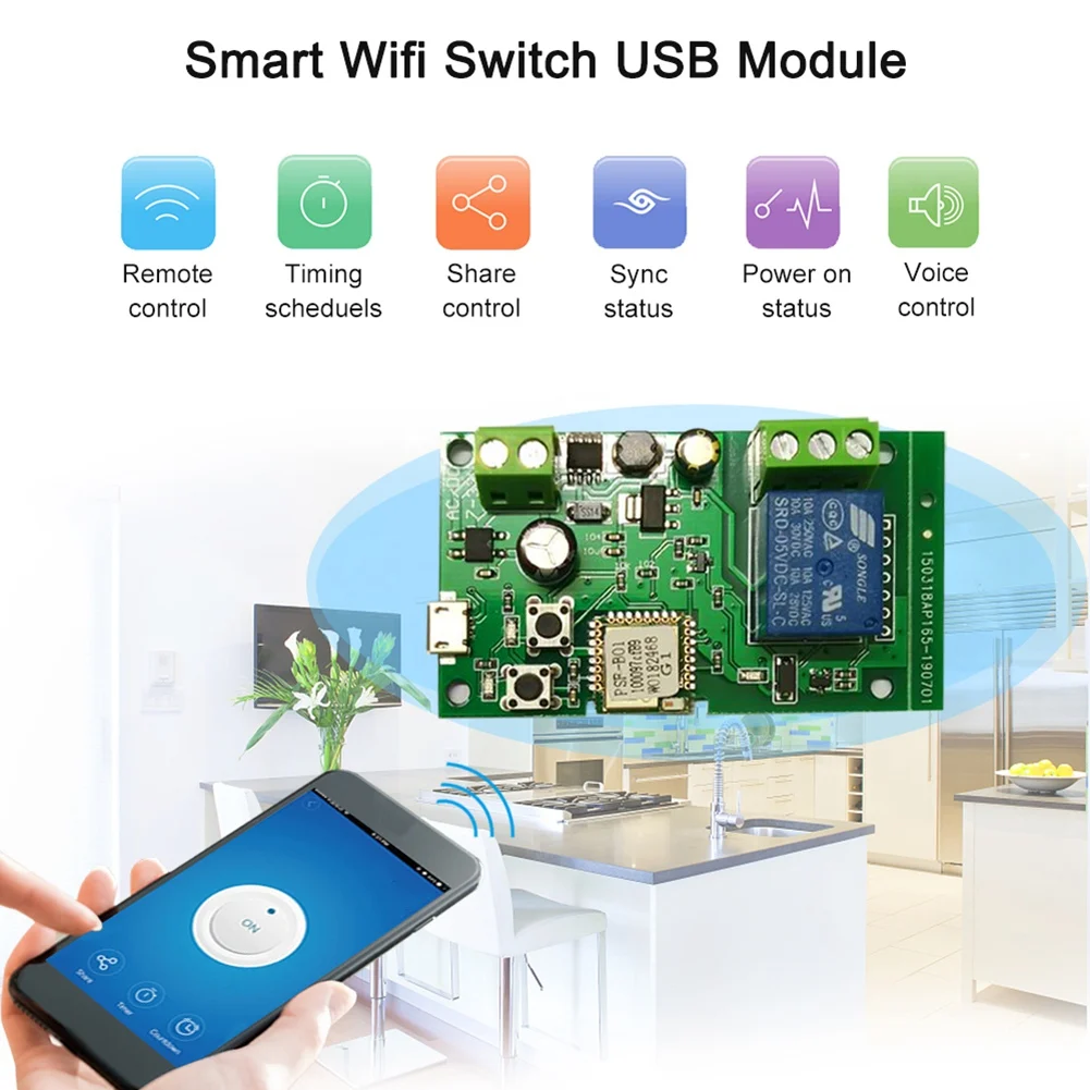USB DC5V 12V 32V Smart Wifi Switch Универсален релеен модул 1CH Безжичен ключ Таймер Телефон дистанционното управление за Google Home Изображение 3