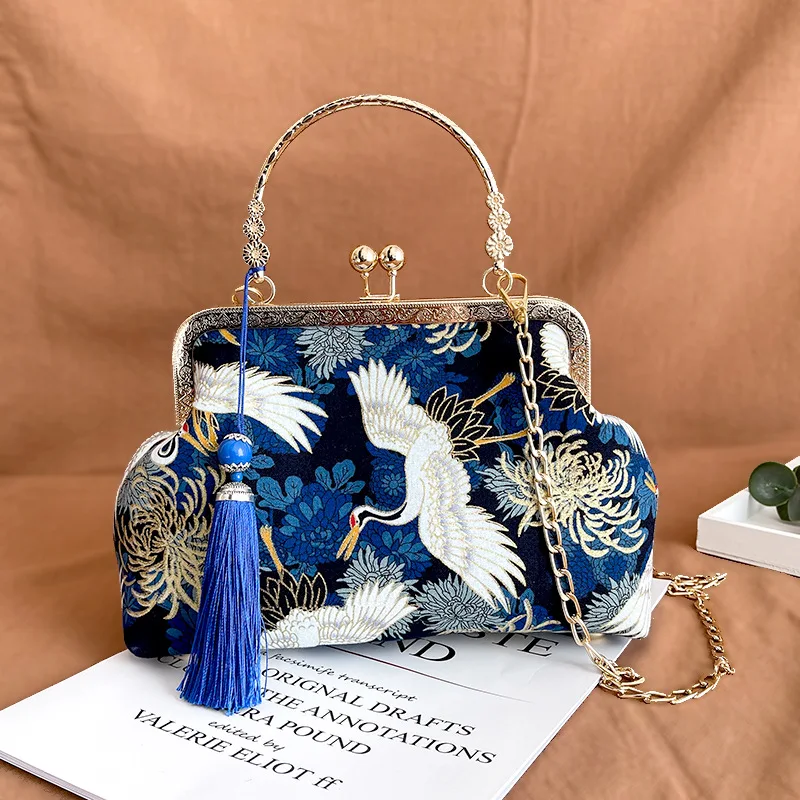 XZAN Модни Реколта чанта с ресни, Малки чанти-миди, Женствена чанта през рамо с веригата, Летящ кран, Дамски чанти, Портмонета Изображение 3
