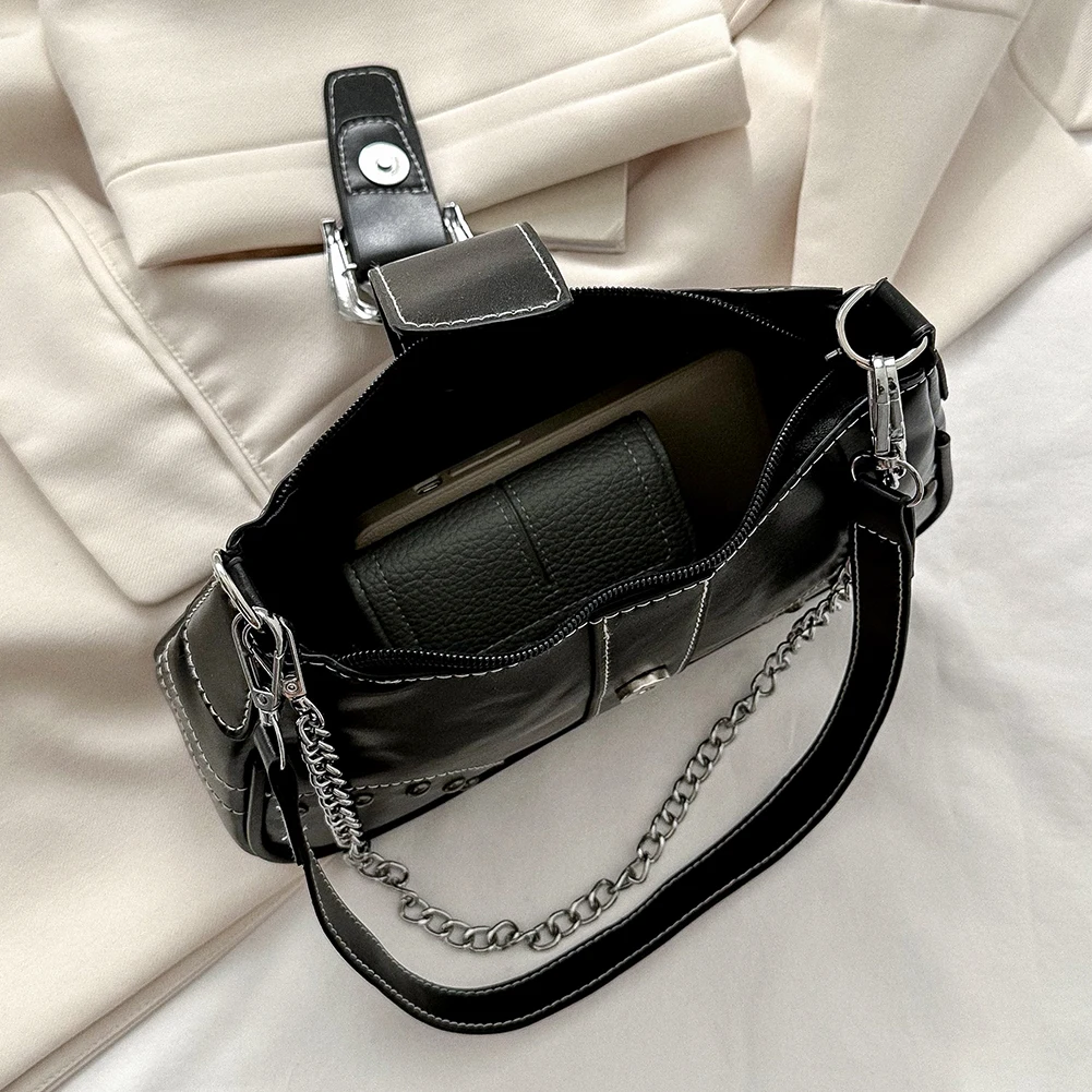 Y2K, Реколта женствена чанта под мишниците, Корейската ежедневни Скъпа Бяла чанта През рамо, Дамски кожени портфейли с цип, Модерна чанта-тоут за момичета Изображение 3