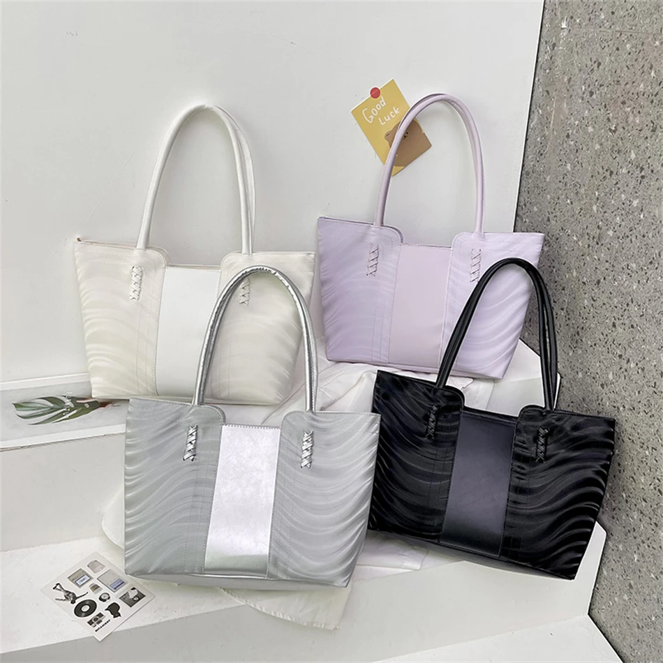 Висококачествени чанти от изкуствена кожа с Голям капацитет за пазаруване, дамски чанти-тоут, женствена чанта през рамо, дамски чанти в ретро стил с водна ромолящи Изображение 3