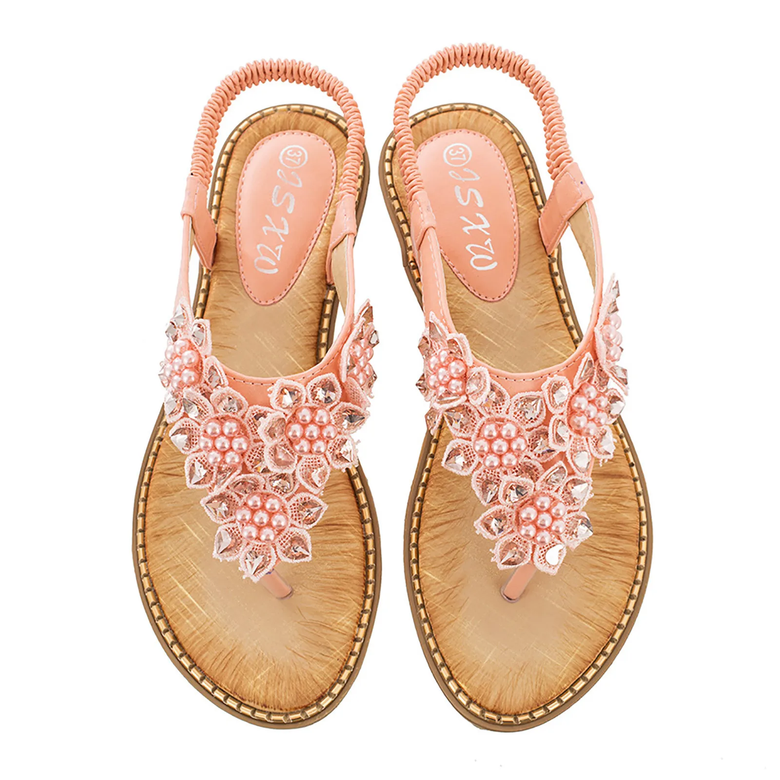 Дамски пролетно-летни сандали с мъниста, модни сандали на равна подметка впечатлява със своя бохемски стил Изображение 3