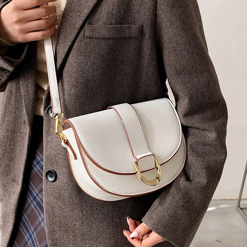 Дамски чанти Formeki 2022, Дизайнерски луксозни дамски чанти, Однотонная Ретро-седельная чанта, Градинска чанта през рамо за жени Изображение 3