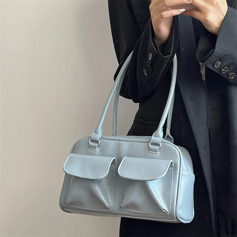 Дамски чанти през рамо в ретро стил с голям капацитет, прост дизайн, Женствена чанта за пътуване до работа, Модерни, универсални пътни чанти от изкуствена кожа с цип Изображение 3