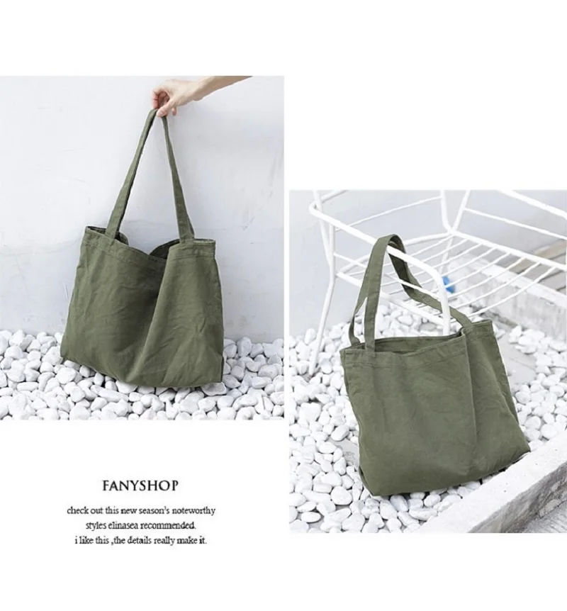 Корейската версия на прост холщовой чанти с голям капацитет, по-лека однотонная женствена чанта на едно рамо, ежедневна чанта за пазаруване в ретро стил Изображение 3