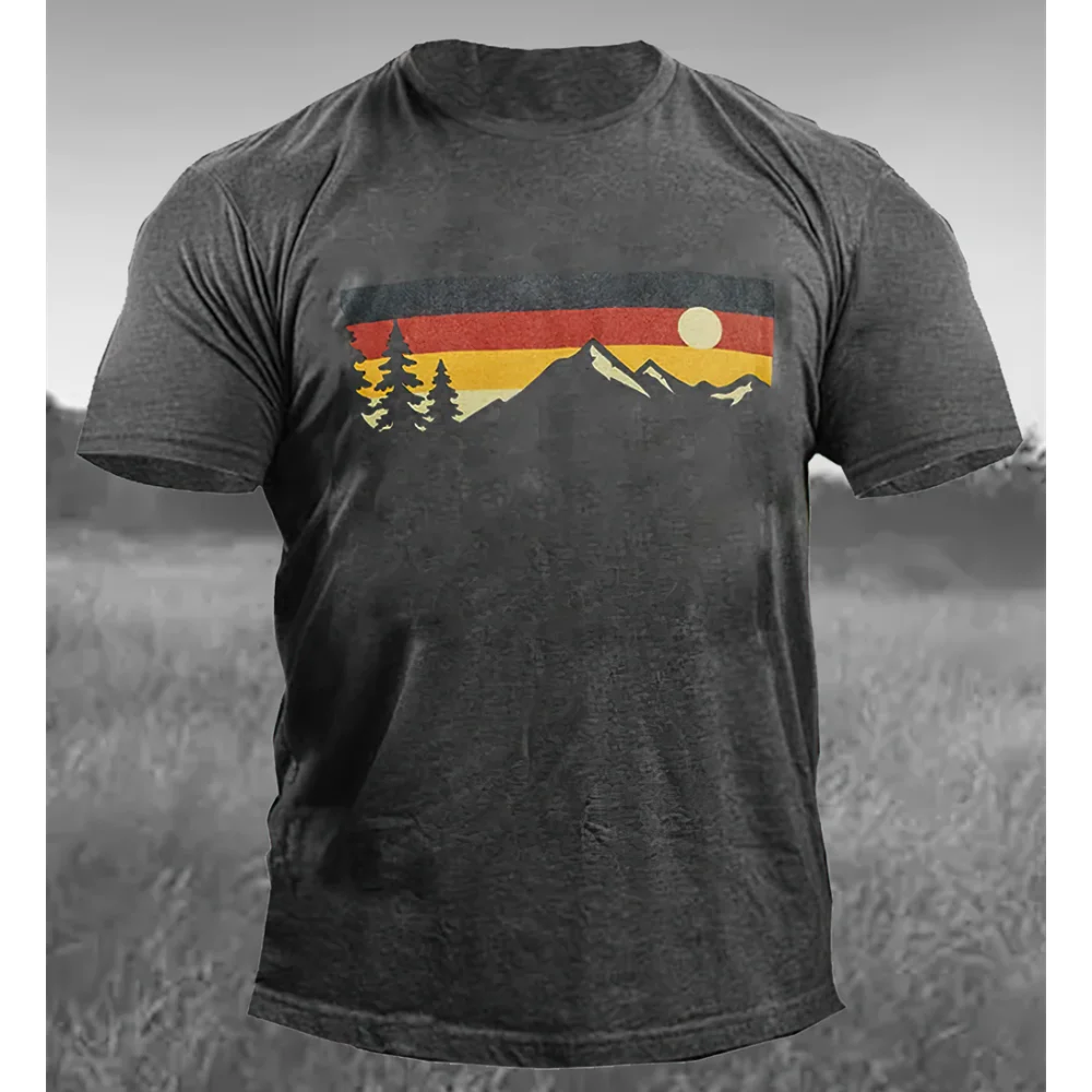 Мъжки t-shirt 2023 с 3D принтом под формата на планини, мъжки t-shirt Свободен размер, модерна спортна тениска на улицата ежедневни облекла Изображение 3