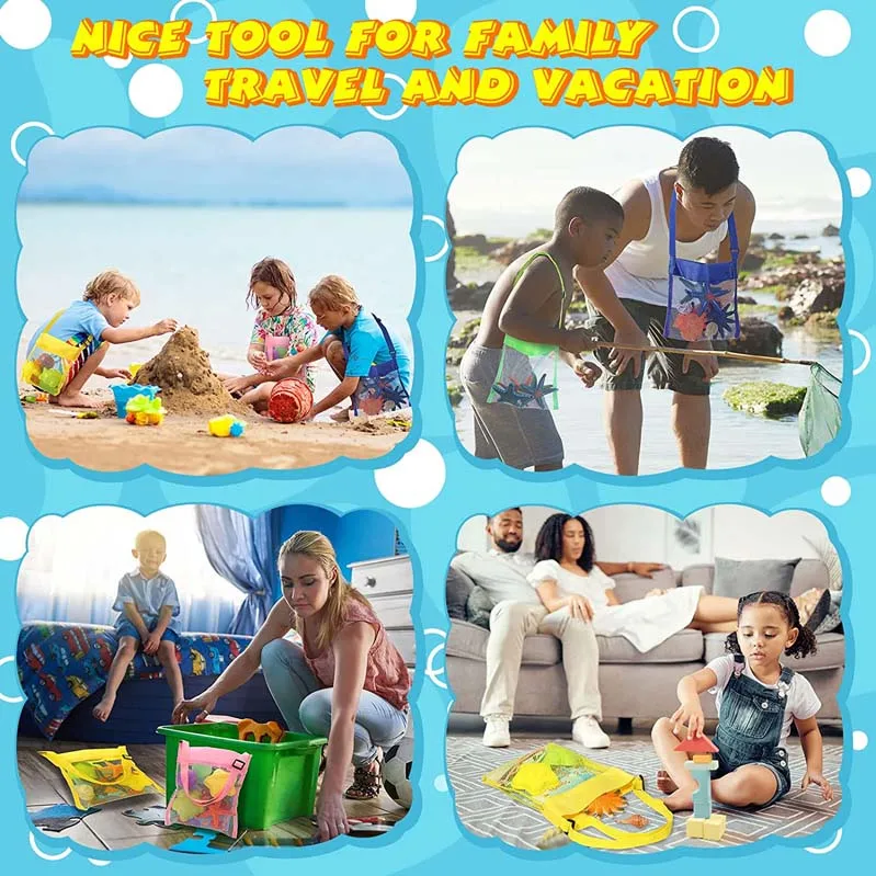 Плажни играчки на Окото плажна чанта Детска чанта за събиране на миди Торби за пясък, с регулируеми джапанки, Плажни аксесоари за съхранение на играчки миди Изображение 3