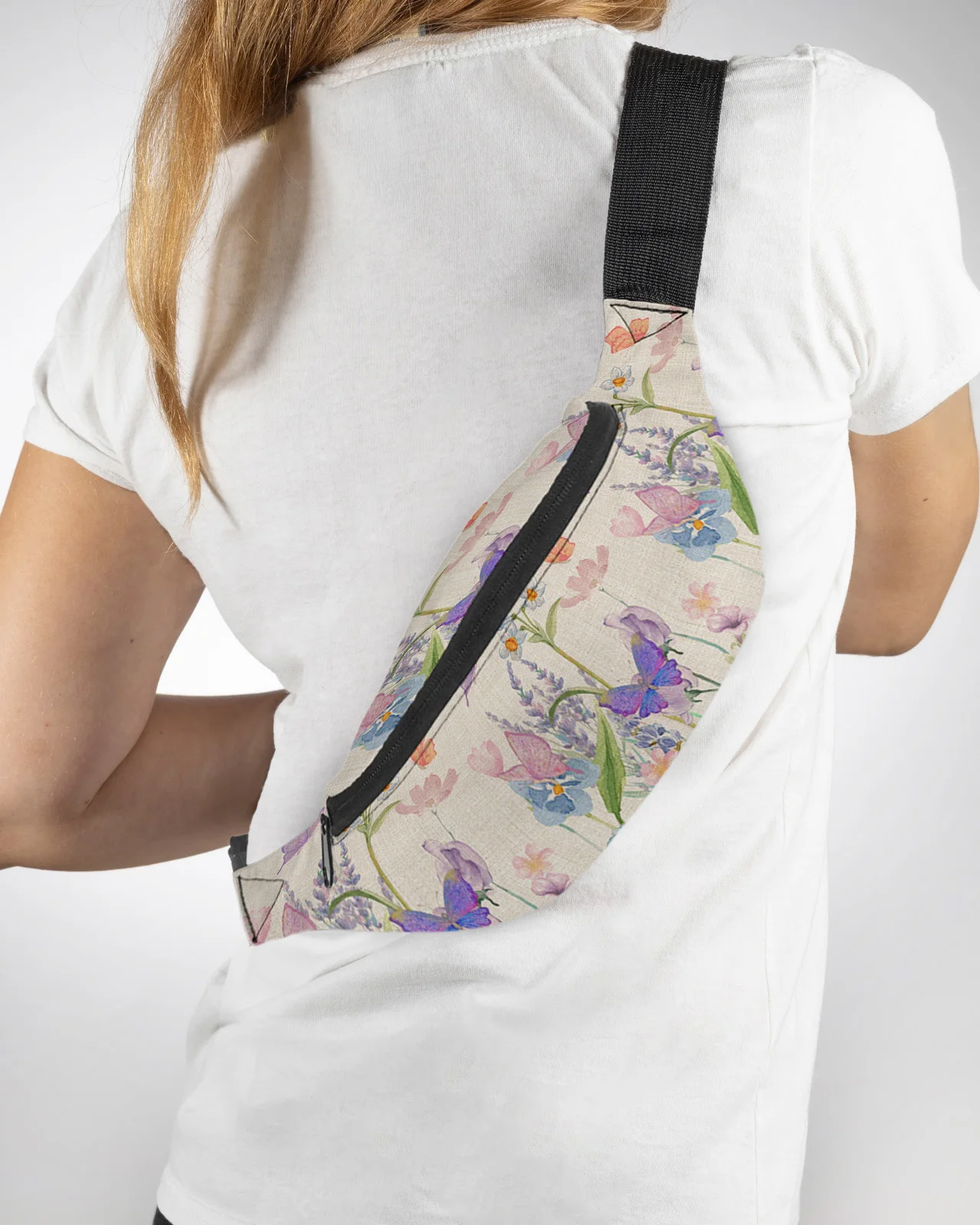 Пролетни скута чанта с пеперуда и цвете за жени, Мъжки пътни чанти през рамо, Водоустойчив Поясная чанта Изображение 3