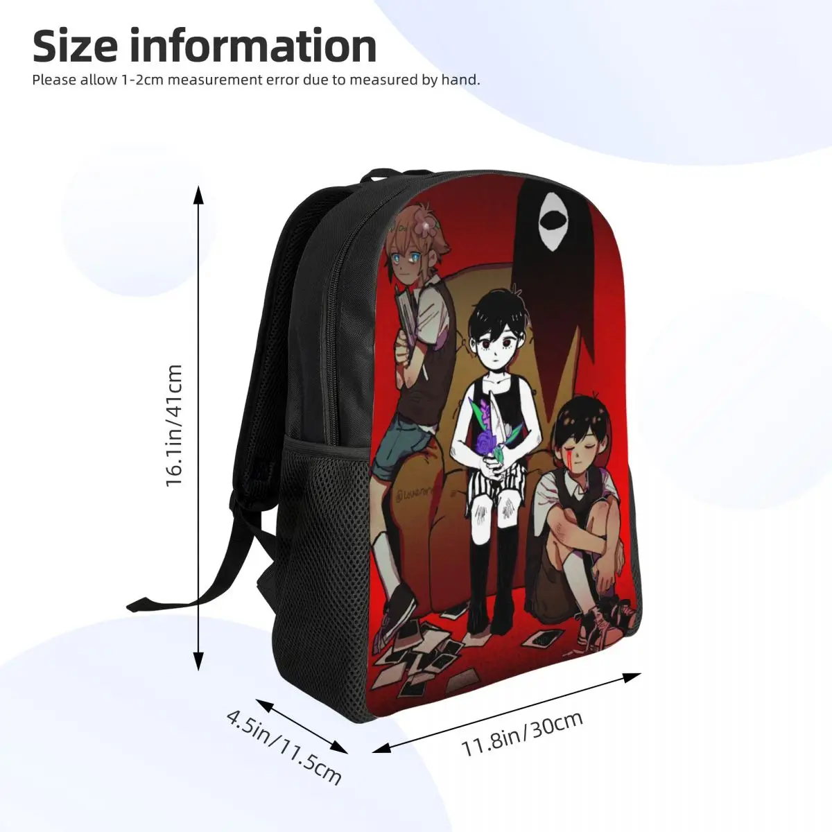 Раница за видео игри Omori Sunny, за жени и за мъже, водоустойчиви училищна чанта за колеж, чанта за книги с принтом Изображение 3