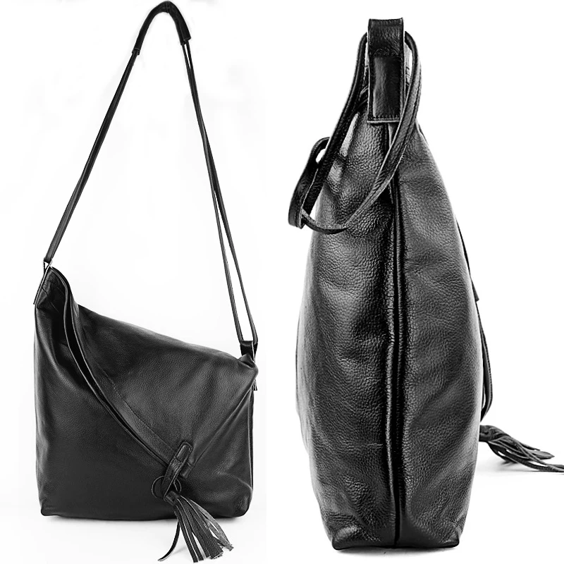Реколта дамска чанта-прашка от естествена телешка кожа, Модерен Проста чанта-месинджър, Дамски Голямата Голям чанта през рамо M949 Изображение 3