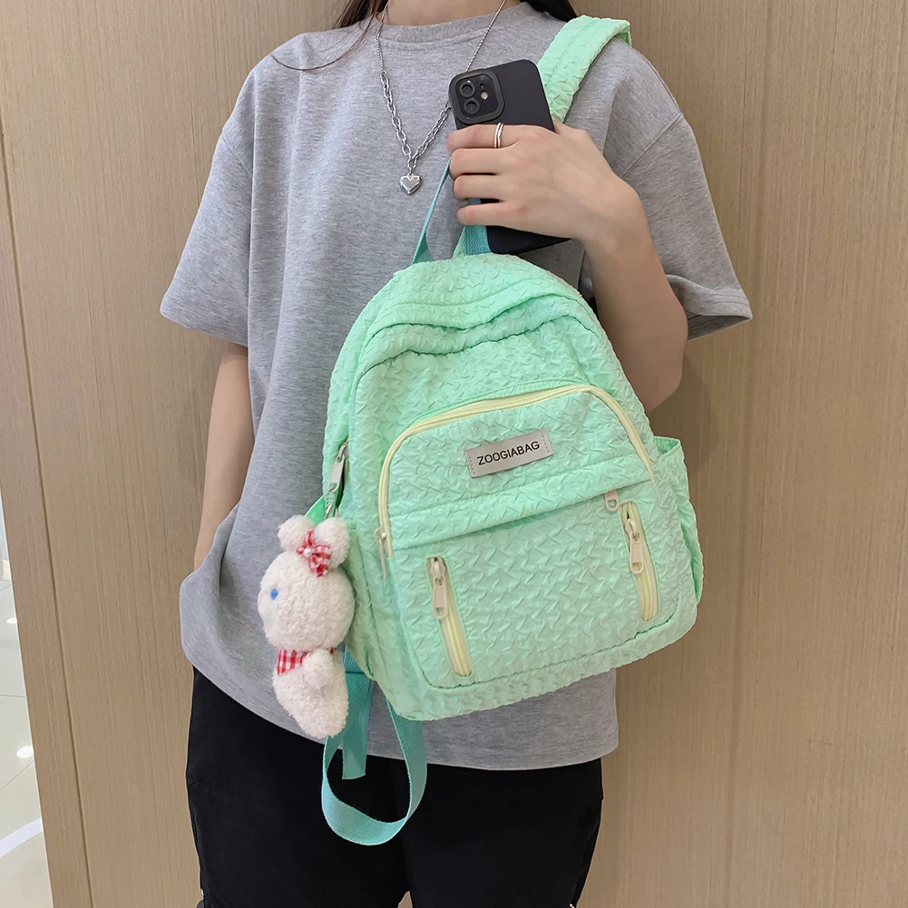 Студентски раници, однотонная найлон училищна чанта, модерен плиссированный раница с много джобове, лесен, устойчив на надраскване раница Изображение 3