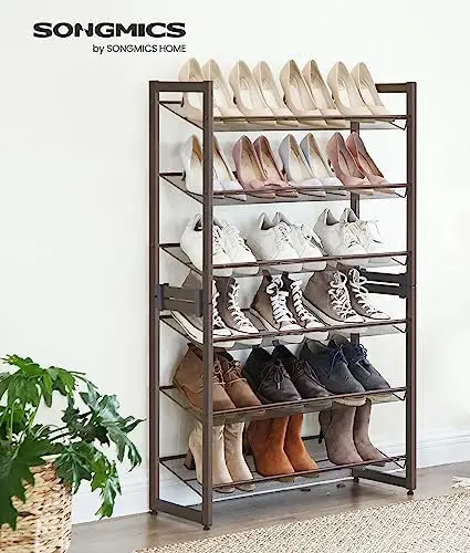 Съхранение на обувки, Метална поставка-Органайзер за обувки за гараж, входно Антре, Комплект от 2-х 3-ярусных штабелируемых рафтове за обувки, с регулируема равна или Изображение 3