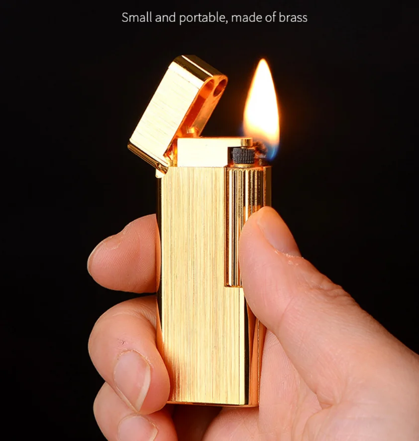 Централен луксозен преносим ретро класически шлайфане кръг от висок клас със странично запалване, латунная керосин запалка за мъже, за събиране на подаръци за пушачи Изображение 3