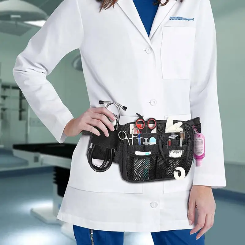 Чанта за грижа за медицинска сестра, Многофункционална чанта за съхранение на медицински сестри, Професионална чанта за медицински сестри, Поясная чанта за медицински сестри с множество офиси Изображение 3