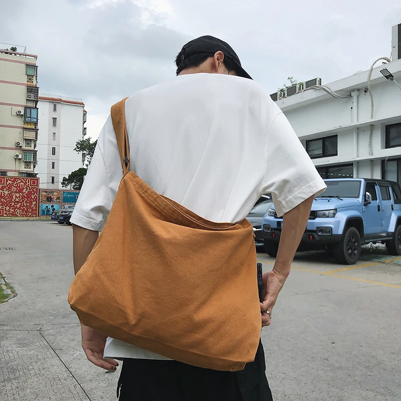 Японски и корейски Проста Холщовая чанта, стиранная Мързеливи от Вятъра, по-Голямата Голям чанта-Месинджър, Студентски чанта през рамо, за отдих и пазаруване Изображение 3