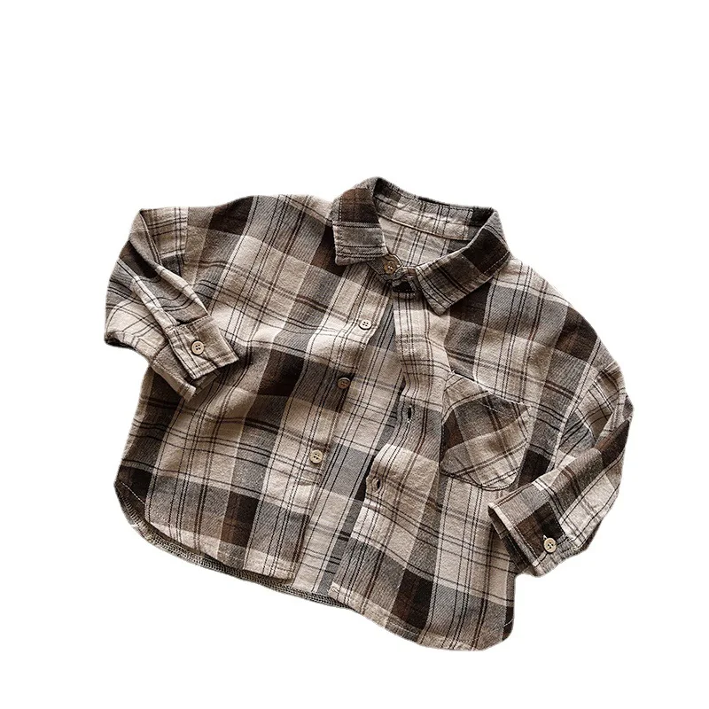2023 Корейски пролетно-есенен Детски Ризи за момчета, Свободни Памучни блузи с дълъг ръкав, Реколта Ризи с отворени шевове за по-малките момчета Изображение 4
